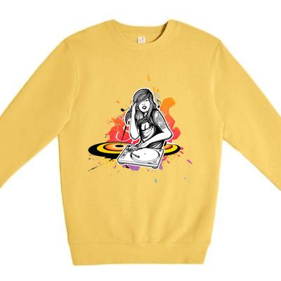 Dj Deejay Girl Music Techno Headphones Turntable Pop Cute Gift Premium Crewneck Sweatshirt