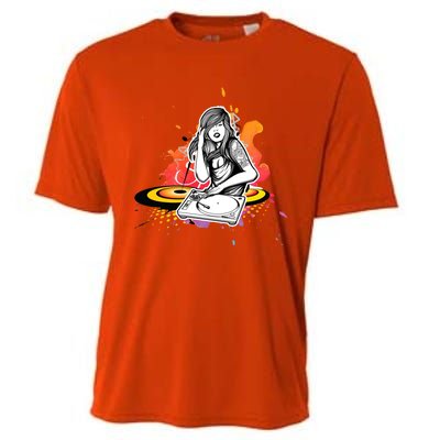 Dj Deejay Girl Music Techno Headphones Turntable Pop Cute Gift Cooling Performance Crew T-Shirt