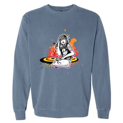 Dj Deejay Girl Music Techno Headphones Turntable Pop Cute Gift Garment-Dyed Sweatshirt