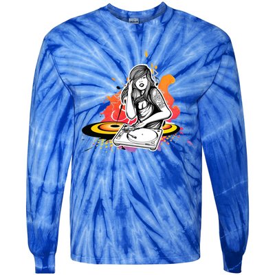 Dj Deejay Girl Music Techno Headphones Turntable Pop Cute Gift Tie-Dye Long Sleeve Shirt