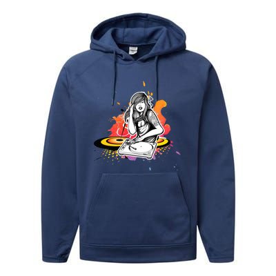 Dj Deejay Girl Music Techno Headphones Turntable Pop Cute Gift Performance Fleece Hoodie