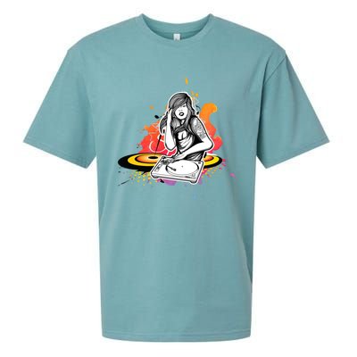 Dj Deejay Girl Music Techno Headphones Turntable Pop Cute Gift Sueded Cloud Jersey T-Shirt