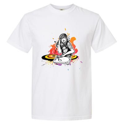 Dj Deejay Girl Music Techno Headphones Turntable Pop Cute Gift Garment-Dyed Heavyweight T-Shirt