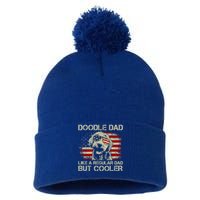 Doodle Dad Goldendoodle Regular Dad But Cooler American Flag Gift Pom Pom 12in Knit Beanie