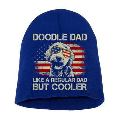 Doodle Dad Goldendoodle Regular Dad But Cooler American Flag Gift Short Acrylic Beanie