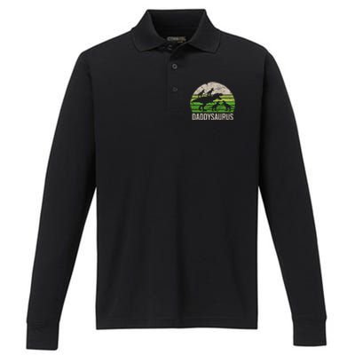 Daddy Dinosaur Gift Daddysaurus Rex 4 Cool Gift Cool Gift Performance Long Sleeve Polo