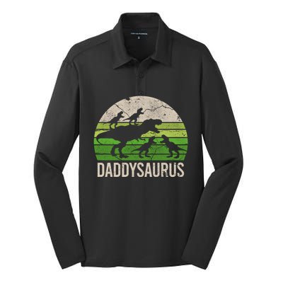 Daddy Dinosaur Gift Daddysaurus Rex 4 Cool Gift Cool Gift Silk Touch Performance Long Sleeve Polo