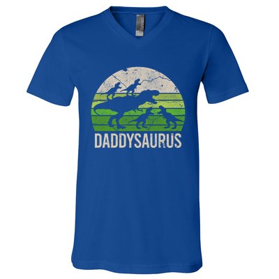 Daddy Dinosaur Gift Daddysaurus Rex 4 Cool Gift Cool Gift V-Neck T-Shirt