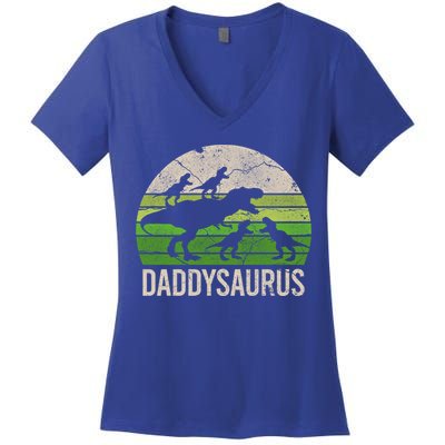 Daddy Dinosaur Gift Daddysaurus Rex 4 Cool Gift Cool Gift Women's V-Neck T-Shirt