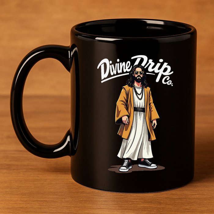 Divine Drip Gen Z Slang He Is Rizzen Funny Jesus Meme .Png 11oz C Handle Ceramic Mug