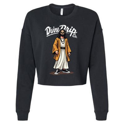 Divine Drip Gen Z Slang He Is Rizzen Funny Jesus Meme .Png Cropped Pullover Crew