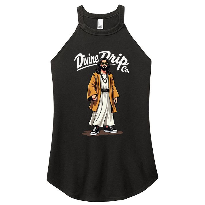 Divine Drip Gen Z Slang He Is Rizzen Funny Jesus Meme .Png Women's Perfect Tri Rocker Tank