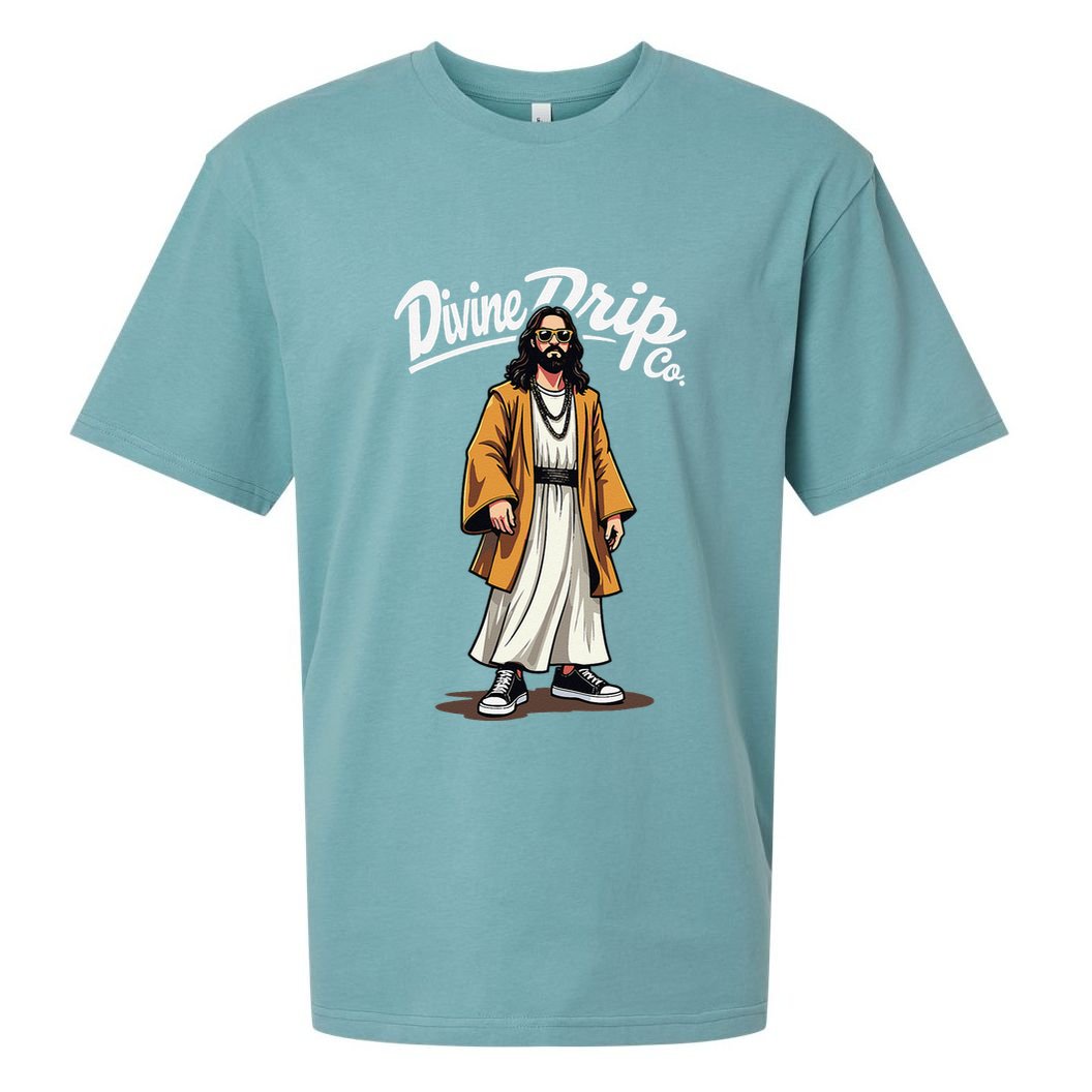 Divine Drip Gen Z Slang He Is Rizzen Funny Jesus Meme .Png Sueded Cloud Jersey T-Shirt
