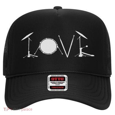 Drummers Drumming Gift Drum Love Drums Drummer High Crown Mesh Back Trucker Hat