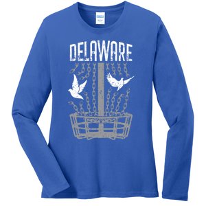 Delaware Disc Golf Player Breaking Chains Birdie Gift Ladies Long Sleeve Shirt