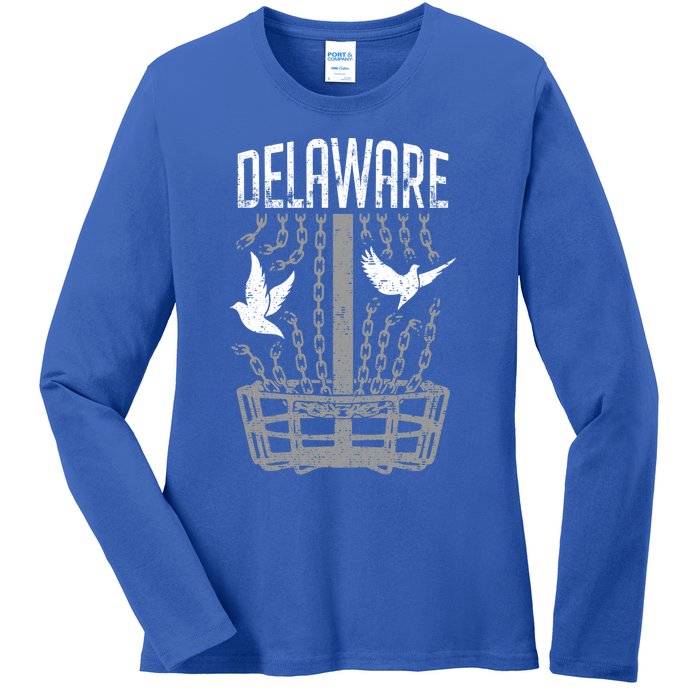 Delaware Disc Golf Player Breaking Chains Birdie Gift Ladies Long Sleeve Shirt