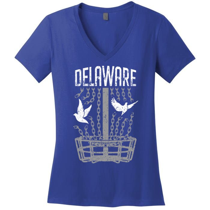 Delaware Disc Golf Player Breaking Chains Birdie Gift Women's V-Neck T-Shirt