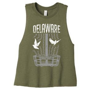 Delaware Disc Golf Player Breaking Chains Birdie Gift Women's Racerback Cropped Tank