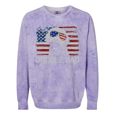 Doodle Dad Goldendoodle Dog American Flag 4th of July Colorblast Crewneck Sweatshirt