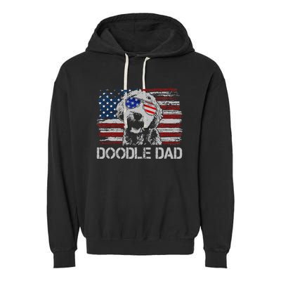 Doodle Dad Goldendoodle Dog American Flag 4th of July Garment-Dyed Fleece Hoodie