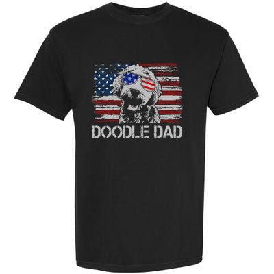 Doodle Dad Goldendoodle Dog American Flag 4th of July Garment-Dyed Heavyweight T-Shirt