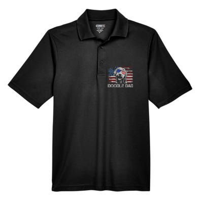 Doodle Dad Goldendoodle Dog American Flag 4th of July Men's Origin Performance Pique Polo