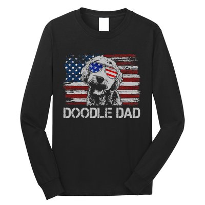 Doodle Dad Goldendoodle Dog American Flag 4th of July Long Sleeve Shirt