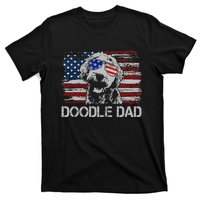 Doodle Dad Goldendoodle Dog American Flag 4th of July T-Shirt