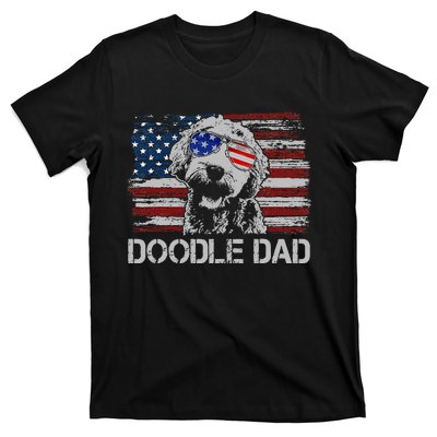 Doodle Dad Goldendoodle Dog American Flag 4th of July T-Shirt