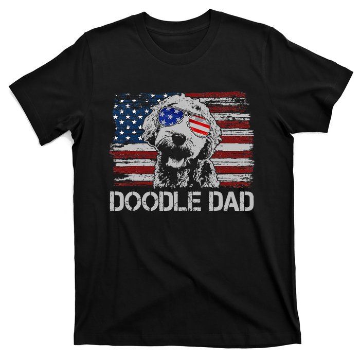 Doodle Dad Goldendoodle Dog American Flag 4th of July T-Shirt