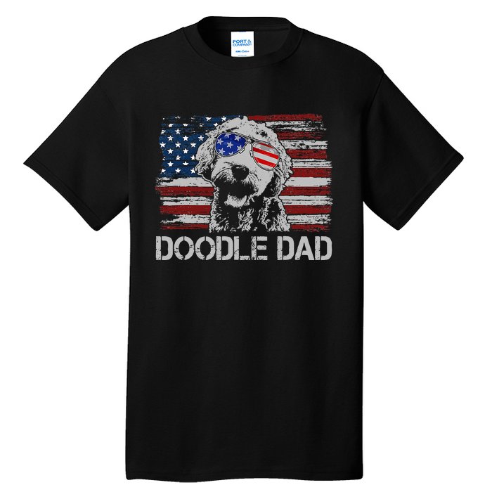 Doodle Dad Goldendoodle Dog American Flag 4th of July Tall T-Shirt