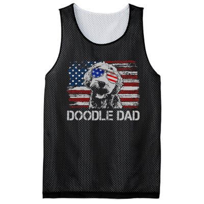 Doodle Dad Goldendoodle Dog American Flag 4th of July Mesh Reversible Basketball Jersey Tank