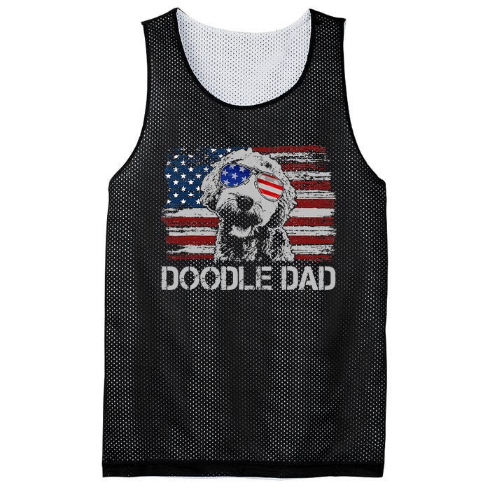 Doodle Dad Goldendoodle Dog American Flag 4th of July Mesh Reversible Basketball Jersey Tank