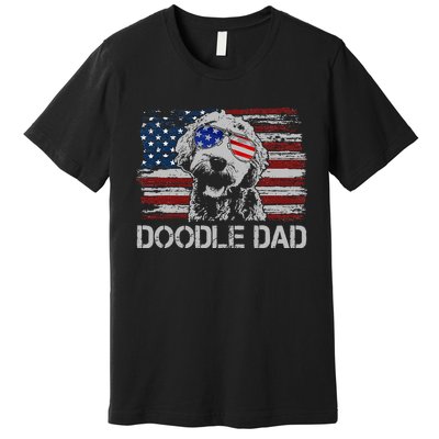 Doodle Dad Goldendoodle Dog American Flag 4th of July Premium T-Shirt