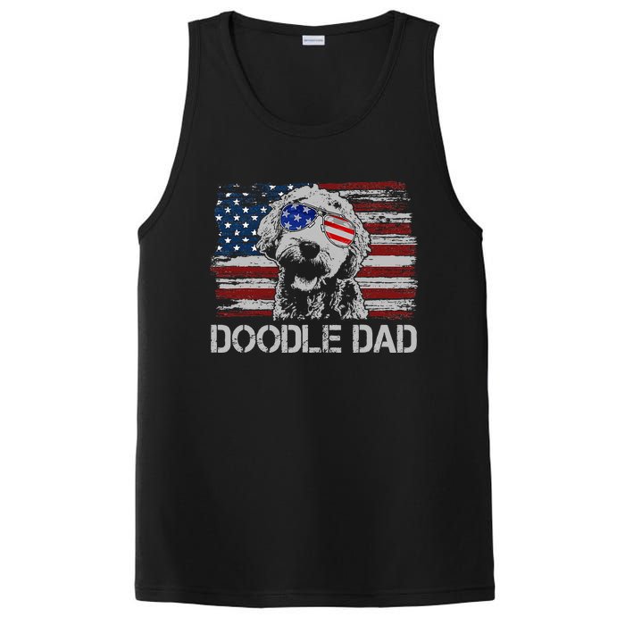 Doodle Dad Goldendoodle Dog American Flag 4th of July PosiCharge Competitor Tank