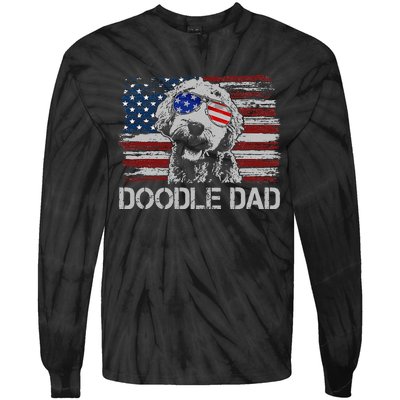 Doodle Dad Goldendoodle Dog American Flag 4th of July Tie-Dye Long Sleeve Shirt