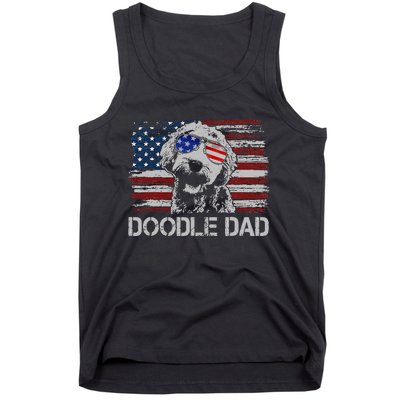 Doodle Dad Goldendoodle Dog American Flag 4th of July Tank Top