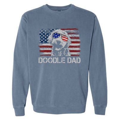 Doodle Dad Goldendoodle Dog American Flag 4th of July Garment-Dyed Sweatshirt