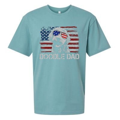 Doodle Dad Goldendoodle Dog American Flag 4th of July Sueded Cloud Jersey T-Shirt