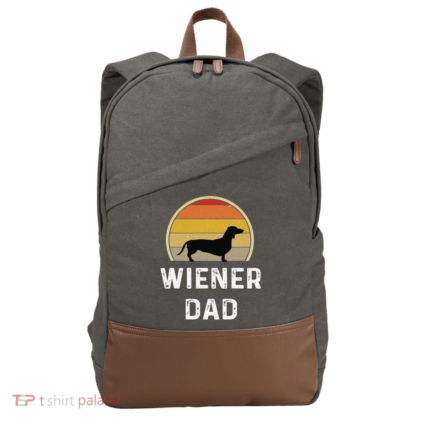 Dog Dad Gift Retro Vintage Dachshund Puppy Cotton Canvas Backpack