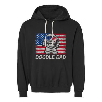 Doodle Dad Goldendoodle Dog American Flag 4th Of July Garment-Dyed Fleece Hoodie