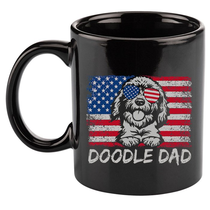 Doodle Dad Goldendoodle Dog American Flag 4th Of July 11oz C Handle Ceramic Mug