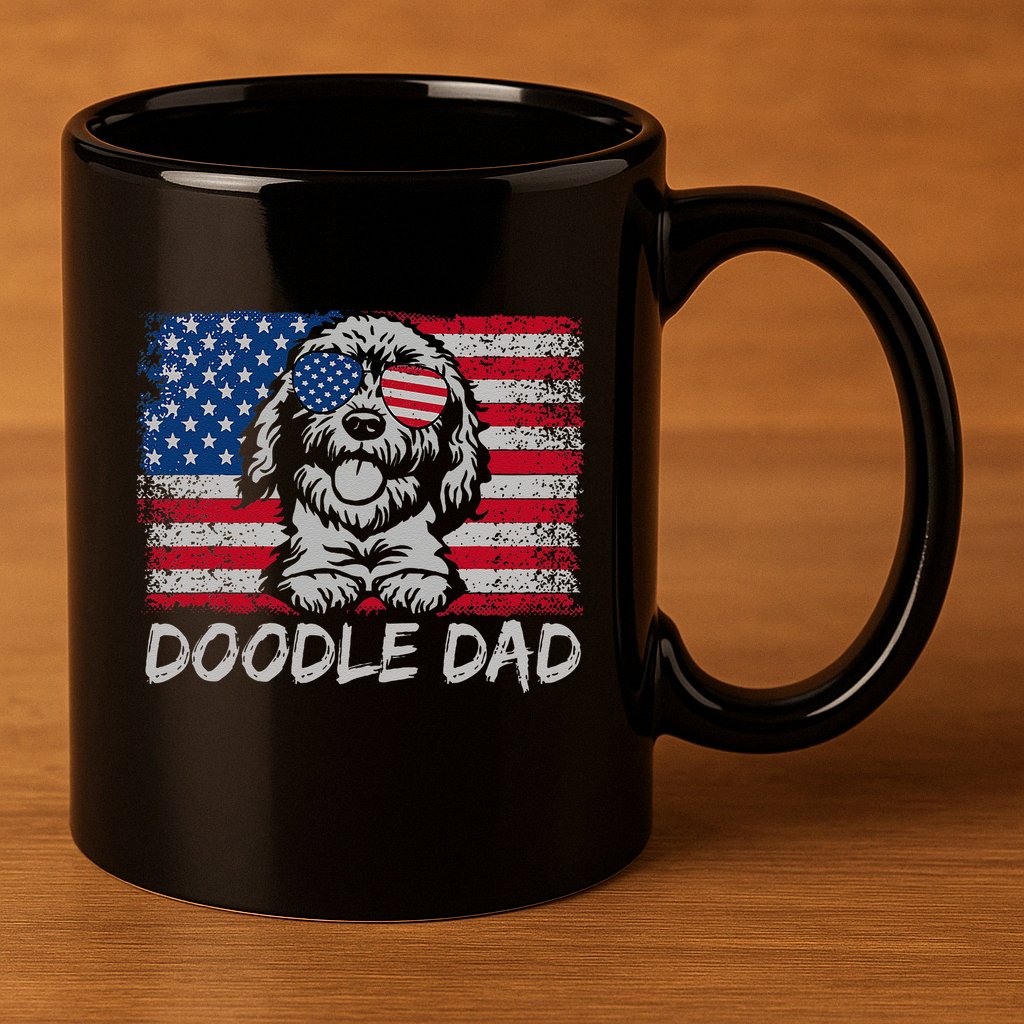 Doodle Dad Goldendoodle Dog American Flag 4th Of July 11oz C Handle Ceramic Mug