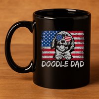 Doodle Dad Goldendoodle Dog American Flag 4th Of July 11oz C Handle Ceramic Mug