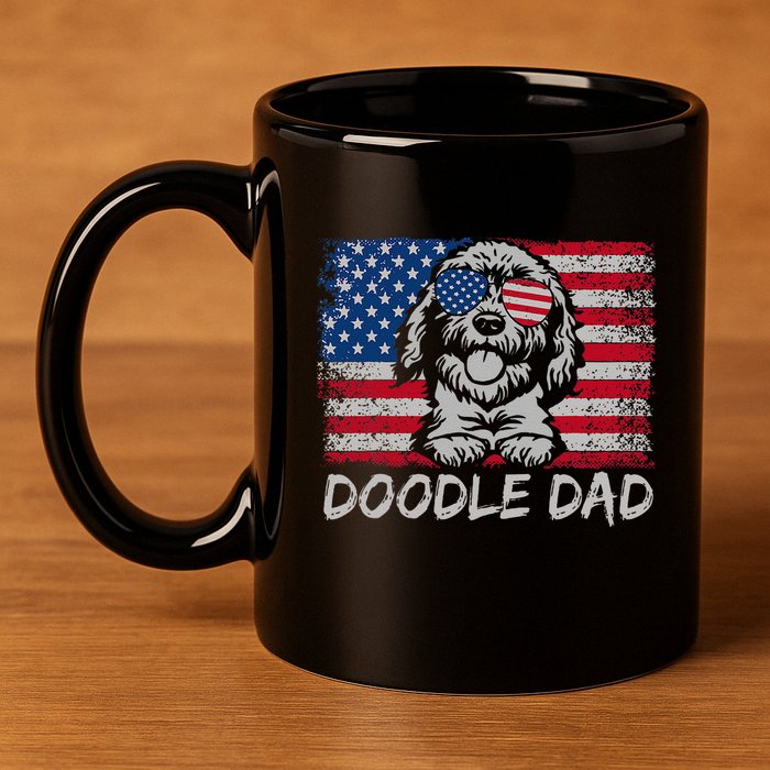 Doodle Dad Goldendoodle Dog American Flag 4th Of July 11oz C Handle Ceramic Mug