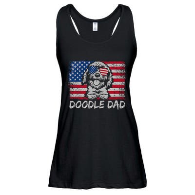 Doodle Dad Goldendoodle Dog American Flag 4th Of July Ladies Essential Flowy Tank