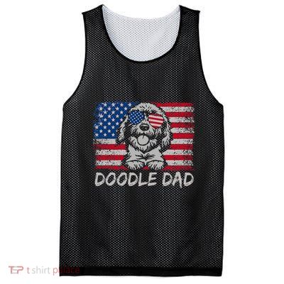 Doodle Dad Goldendoodle Dog American Flag 4th Of July Mesh Reversible Basketball Jersey Tank
