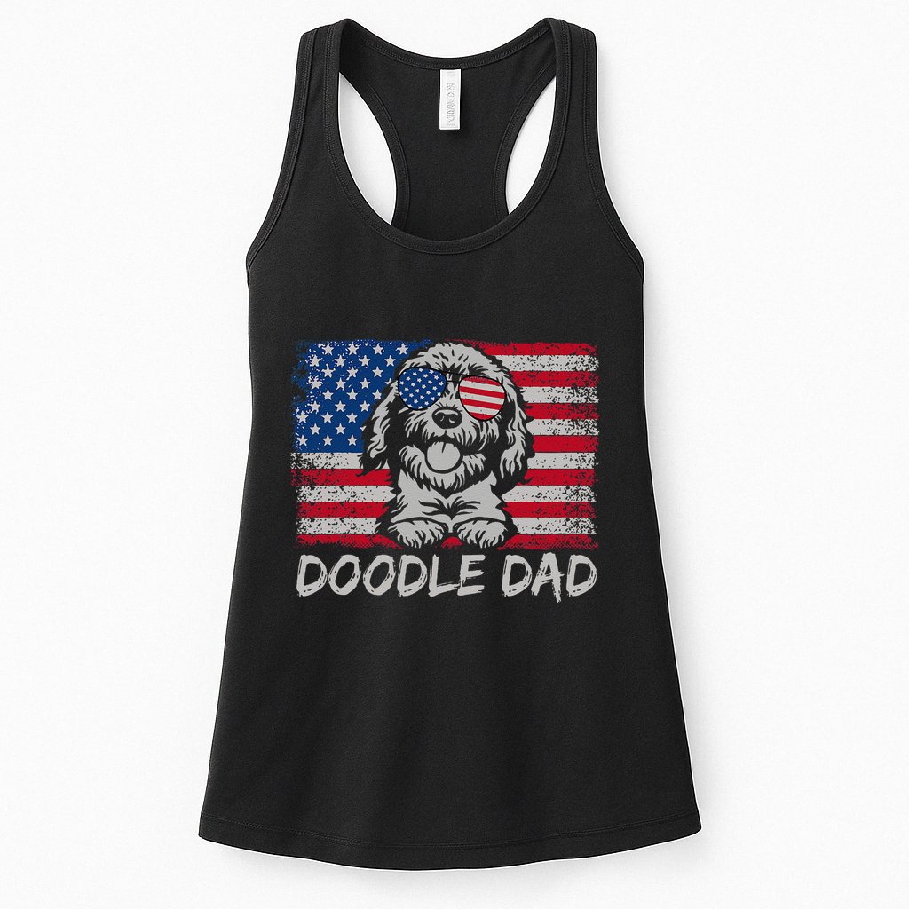 Doodle Dad Goldendoodle Dog American Flag 4th Of July Womens Tank Top