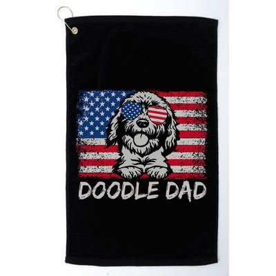 Doodle Dad Goldendoodle Dog American Flag 4th Of July Golf Towel