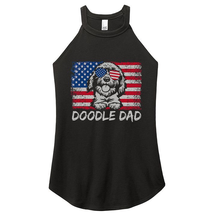 Doodle Dad Goldendoodle Dog American Flag 4th Of July Women's Perfect Tri Rocker Tank